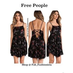 Free People Black and Red Floral Backless Dress